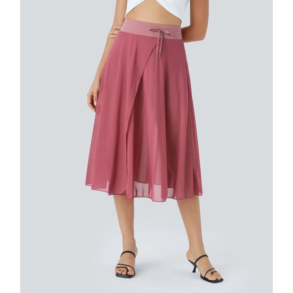 NWT Halara Baroque Rose High Waisted Midi Flare Casual Skirt Womens Large